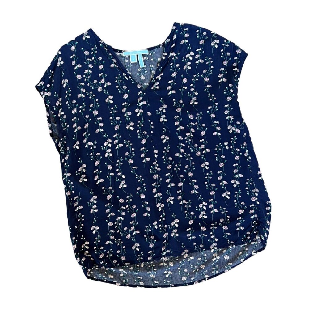 Draper James Daisy Print 100% Rayon Hi-Low V-Neck Blouse 4